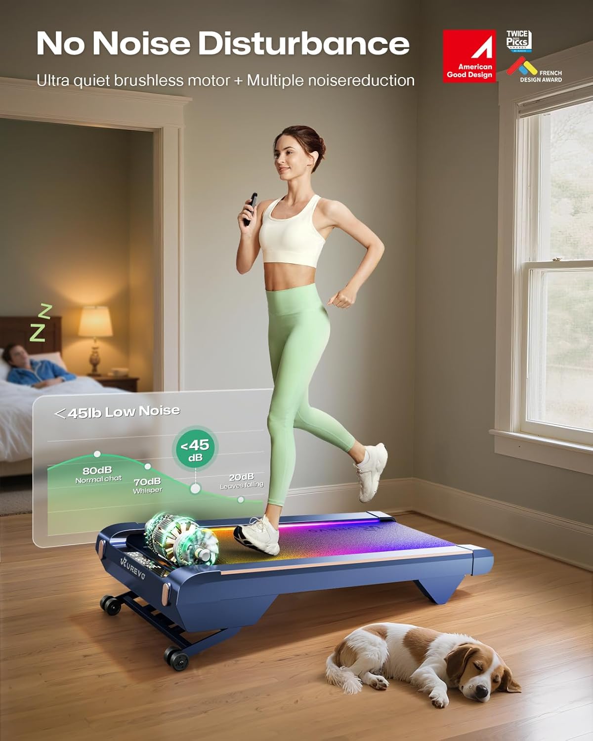 UREVO CyberPad Smart Walking Pad with 14% Incline, Under Desk Treadmill for Home Use, Extended Walking Surface, LED Remote, Speed-Responsive Lighting, Quiet Brushless Motorized, UREVO APP - Image 7