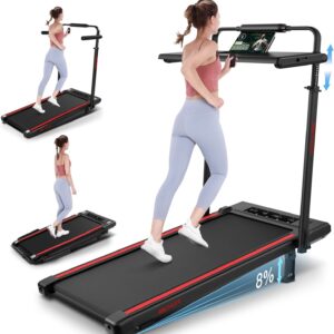 ANCHEER Walking Pad Treadmill with 12% Incline&Adjustable Height, 4 in 1 Under Desk Treadmills with Desk Workstation, Foldable Treadmill for Home 300lb,3 Type Control