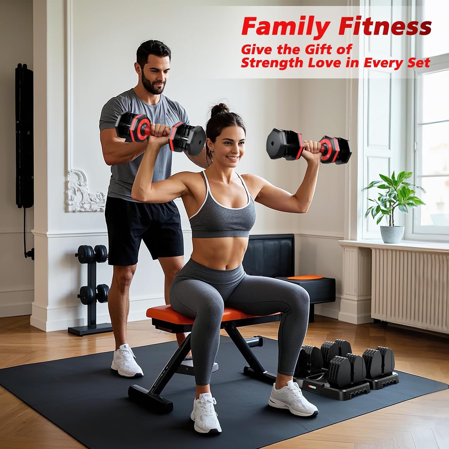 Adjustable Dumbbells Set of 2, 1 Hand Adjustable Weights Dumbbells Set, 5 in 1/10 in 1 Free Dumbbell with Anti-Slip Texture Handle, 25/55/80lb Pair Weight Set For Home Gym Suit both Men and Women - Image 6