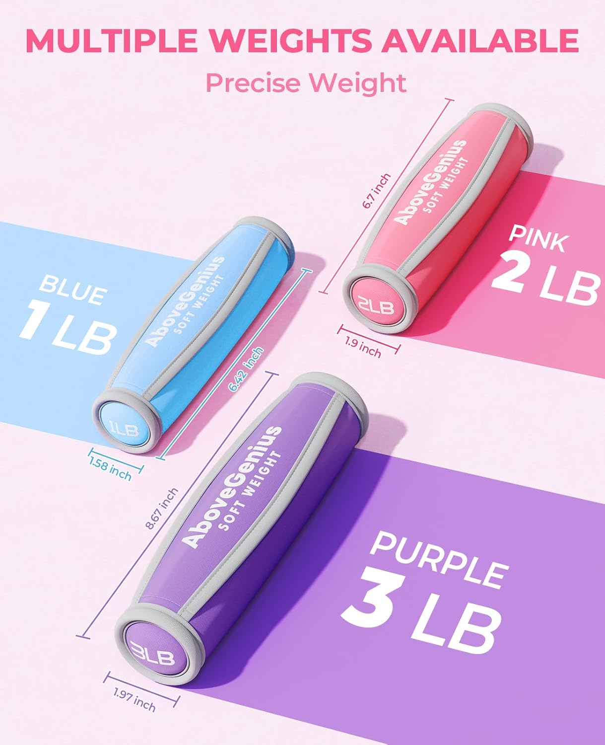 Hand Weights for Women Men, Soft Dumbbells Set of 6(1lb 2lb 3lb Each Pack) for Dumbbell Walking Weight Sets with Hand Strap, Pink Weights for Workout Running, Pilates, Yoga, Jogging and Physical Therapy, Gifts for Women - Image 6
