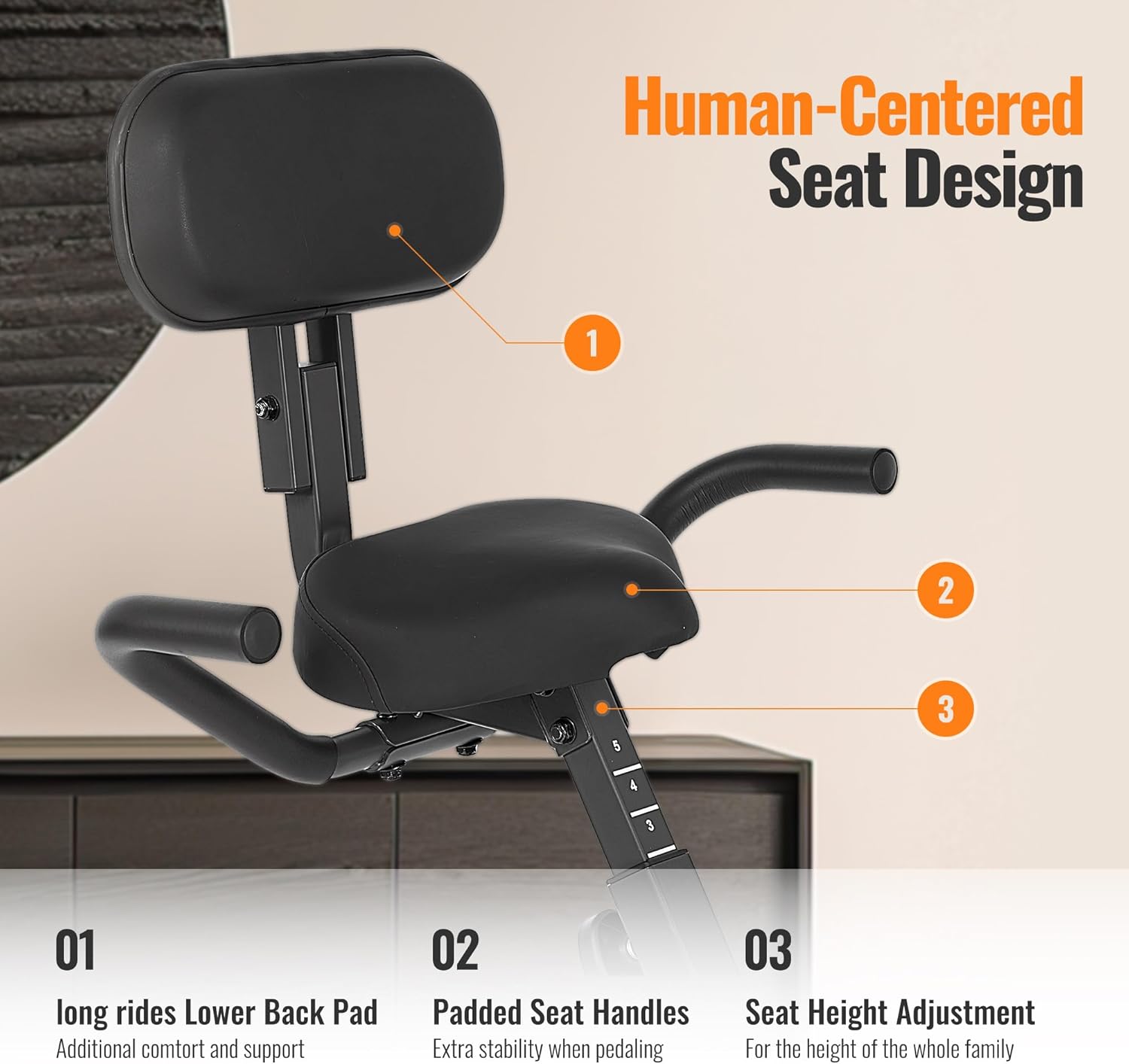 Folding Exercise Bike Stationary Bike Recumbent Exercise bike with 10 Level Adjustable Magentic Resistance and Arm Resistance Band LCD Display Support Backrest Wide Seat 300LB Capacity for Home Workout - Image 5