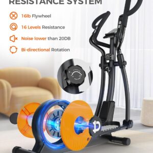 pooboo Elliptical Machine, Elliptical Exercise Machine with 16-Level Resistance&Hyper-Quiet Magnetic Driving System, Elliptical Machine for Home with LCD Monitor&15.5IN Stride, 350LBS Weight Capacity