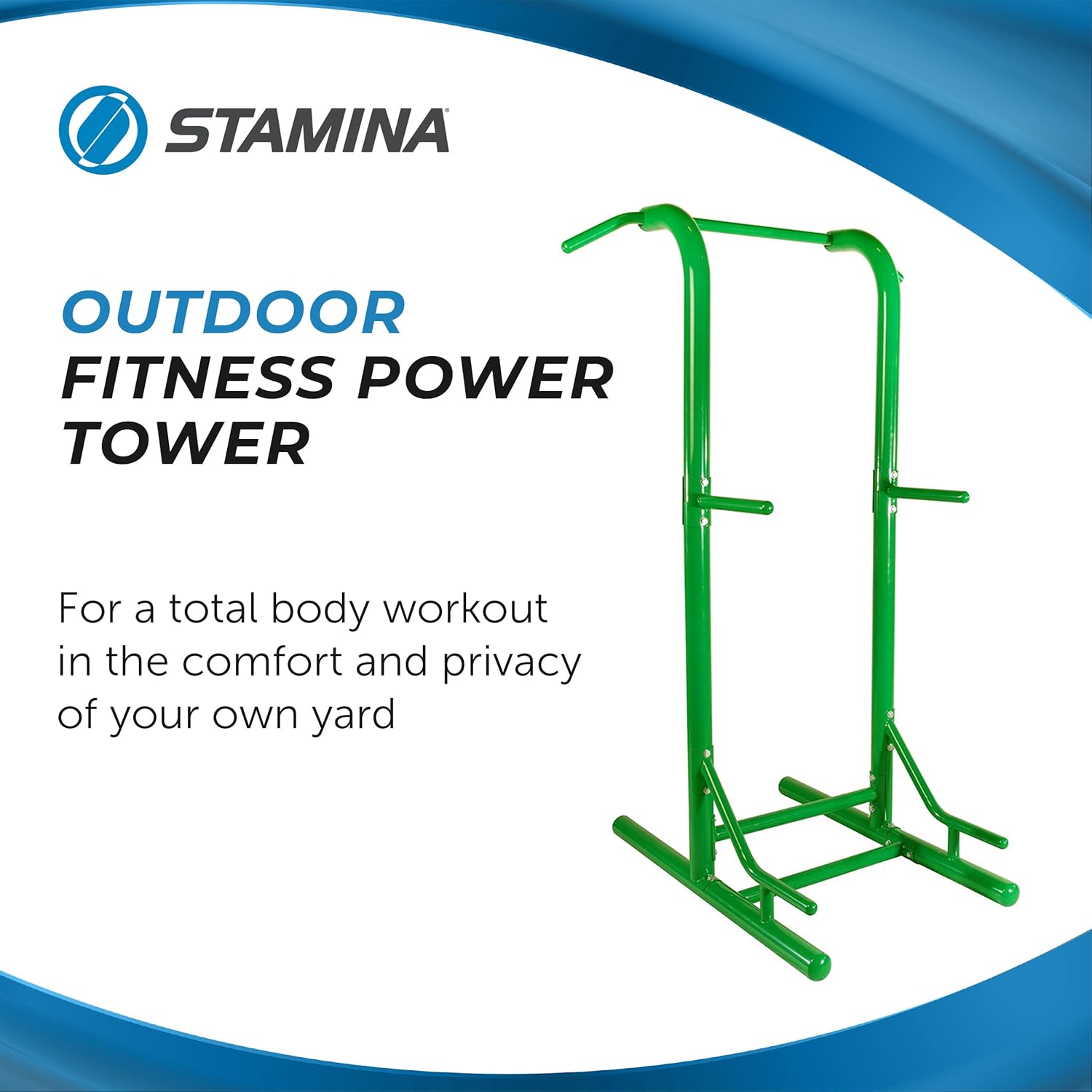 Stamina Pull Up Bar Tower & Dip Station, Free Standing Outdoor Home Gym Equipment, Green - Adjustable and Portable Workout Stand for Calisthenics Body Weight Training - Image 3