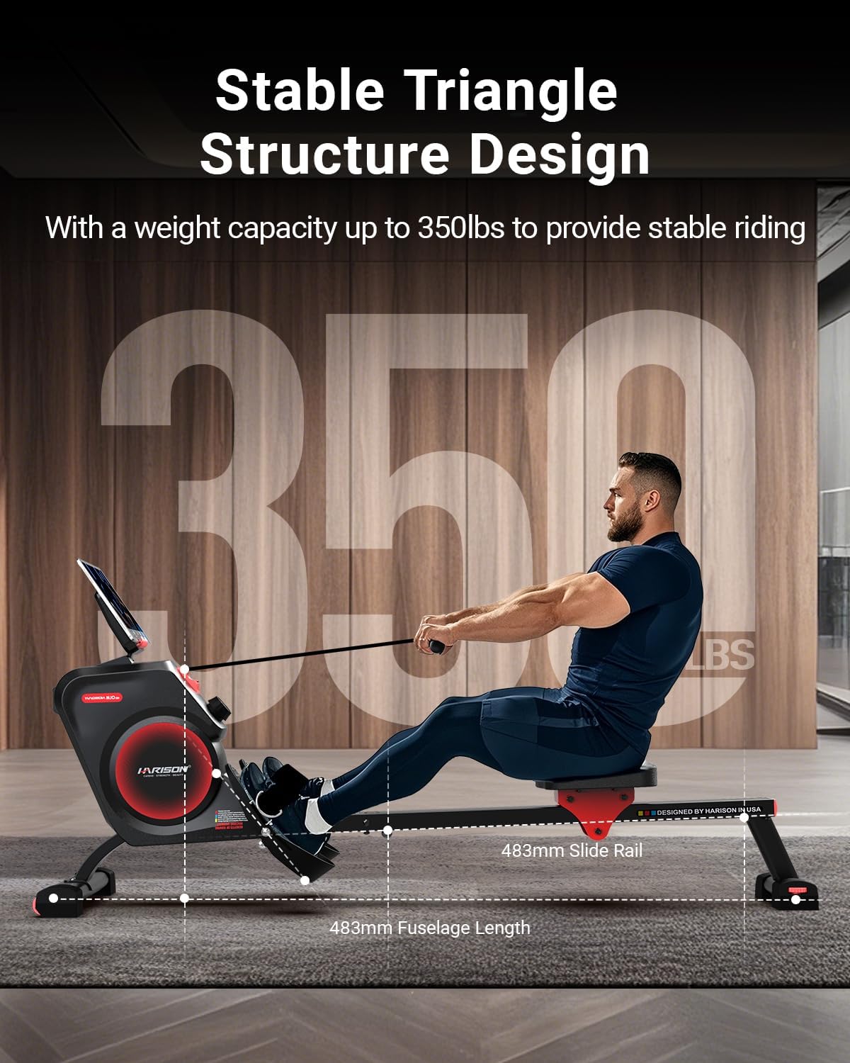 HARISON Rowing Machines for Home, Magnetic Rower Machine with US Mute System, Bluetooth, App Supported, Smooth & Quiet Slide Rail,350 LB Weight Capacity and Free Courses - Image 3