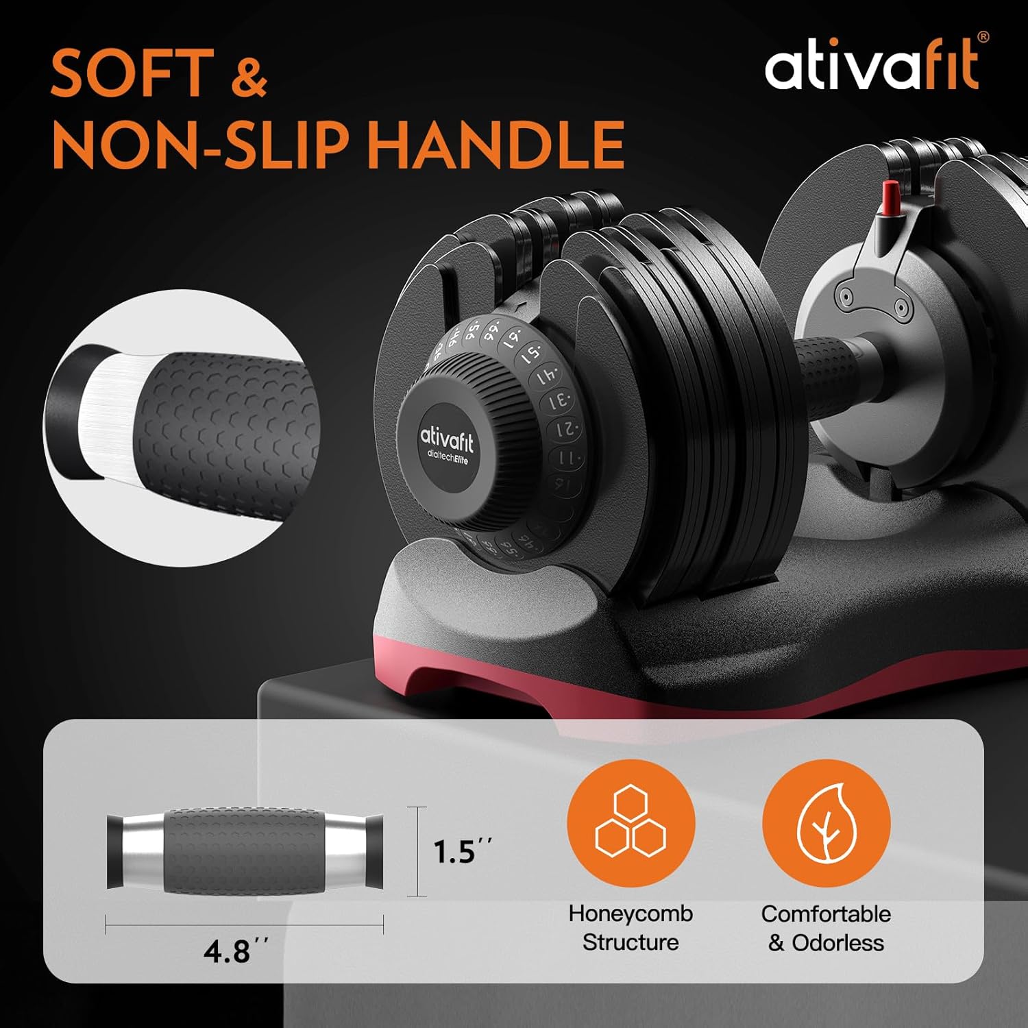 Ativafit 27.5/66/88LBS Pair Adjustable Dumbbell Set with Anti-slip Handle 12 In 1 Quick Dial Adjustment Weights With Safety Locking Button Space Saving Strength Training for Full Body Home Gym Workout - Image 3