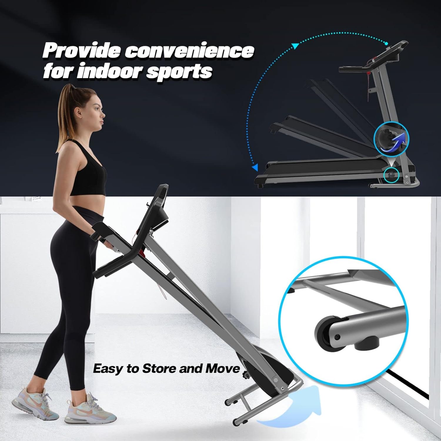 Electric Treadmill, 8.5 MPH, Folding, USB & Speakers, Motorized Running Jogging Walking Machine for Home Use, 4 Incline Levels,Digital Control - Image 3