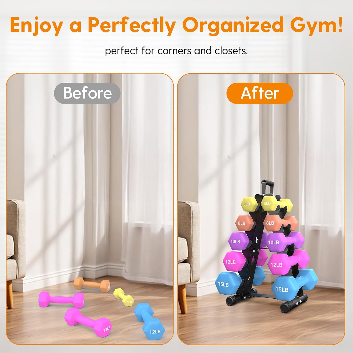 AmazeFan 5 Tier Dumbbell Rack Stand Only, A-Frame Design Weight Rack with Handle, Weights Metal Strength Training Dumbbells Storage Rack for Home Gym Space Saver (Dumbells not Included) - Image 6