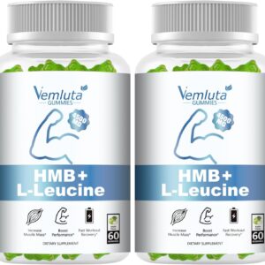 2 Packs HMB and Leucine Supplements Gummies for Men, Women – 4500MG, HMB ＆ Leucine for Muscle Recovery & Growth Support, Non-GMO, Gluten-Free, Adults & Elder, Apple Flavor, 120 Counts