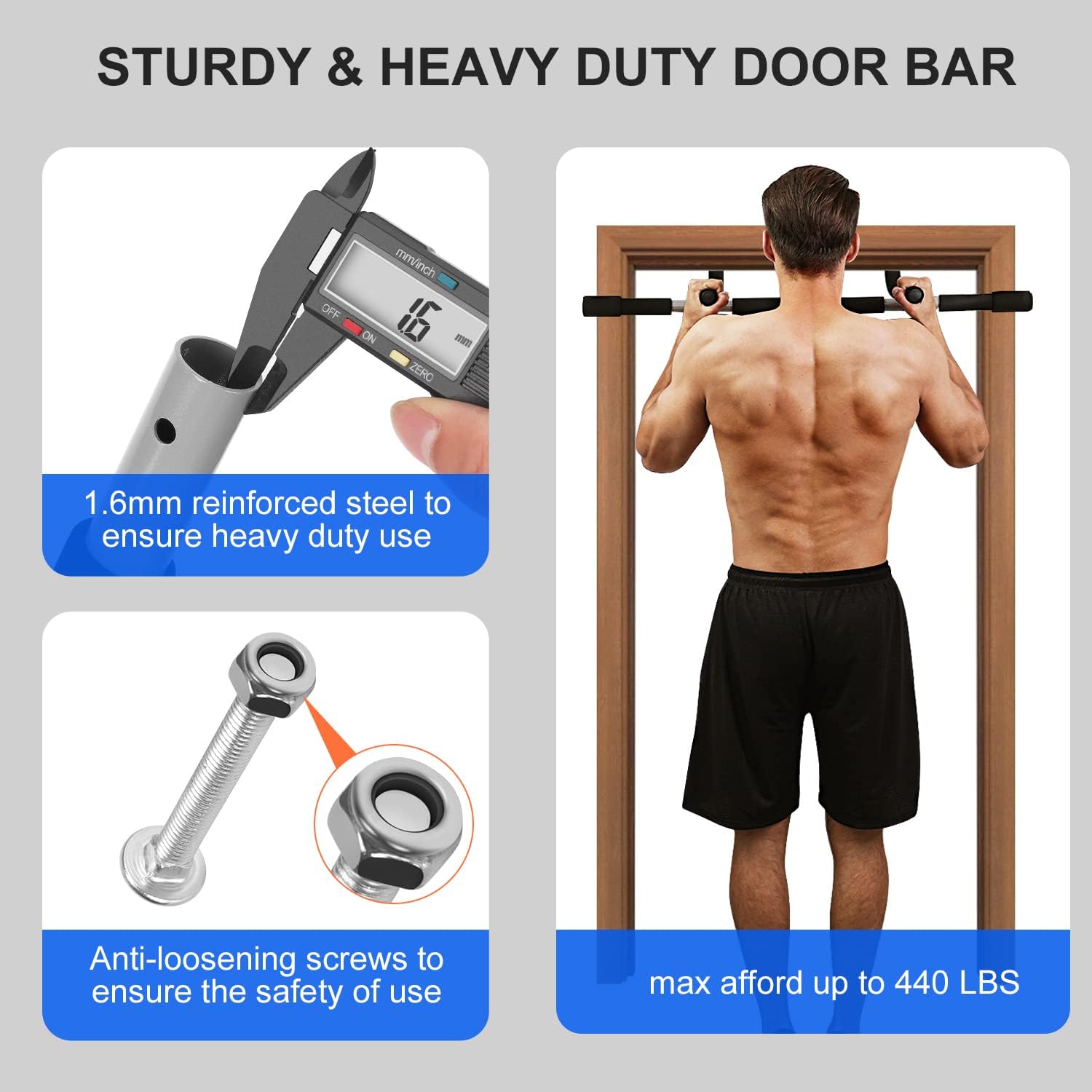 Doorway Pull Up Bar for Home Gym, Adjustable Width, Heavy-Duty Steel - Image 4