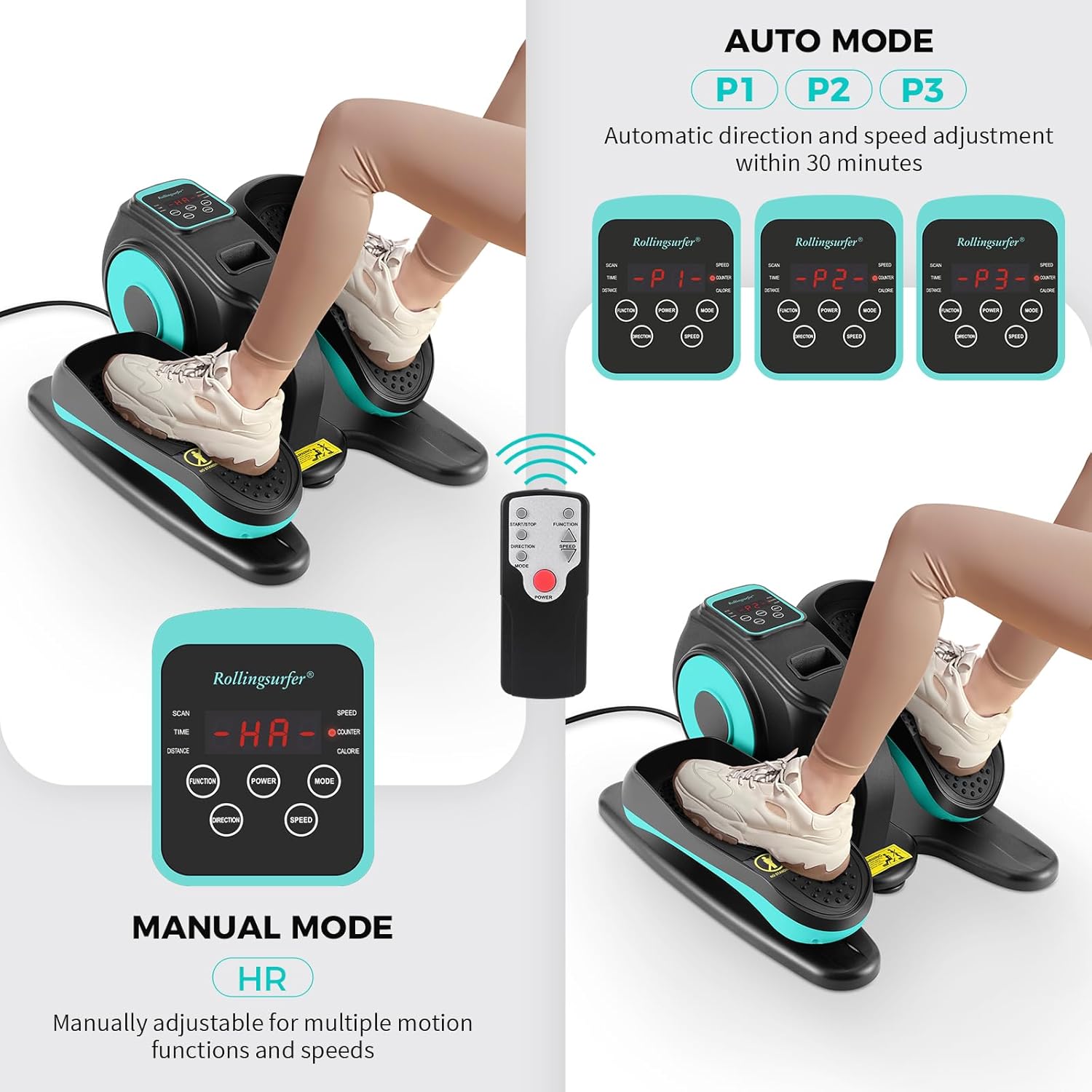 Under Desk Elliptical Machine, Electric Leg Exerciser for Seniors, Compact Seated Pedal Exerciser, Portable Elliptical Trainer with Remote and Non-Slip Pedals for Teens Adults - Image 3