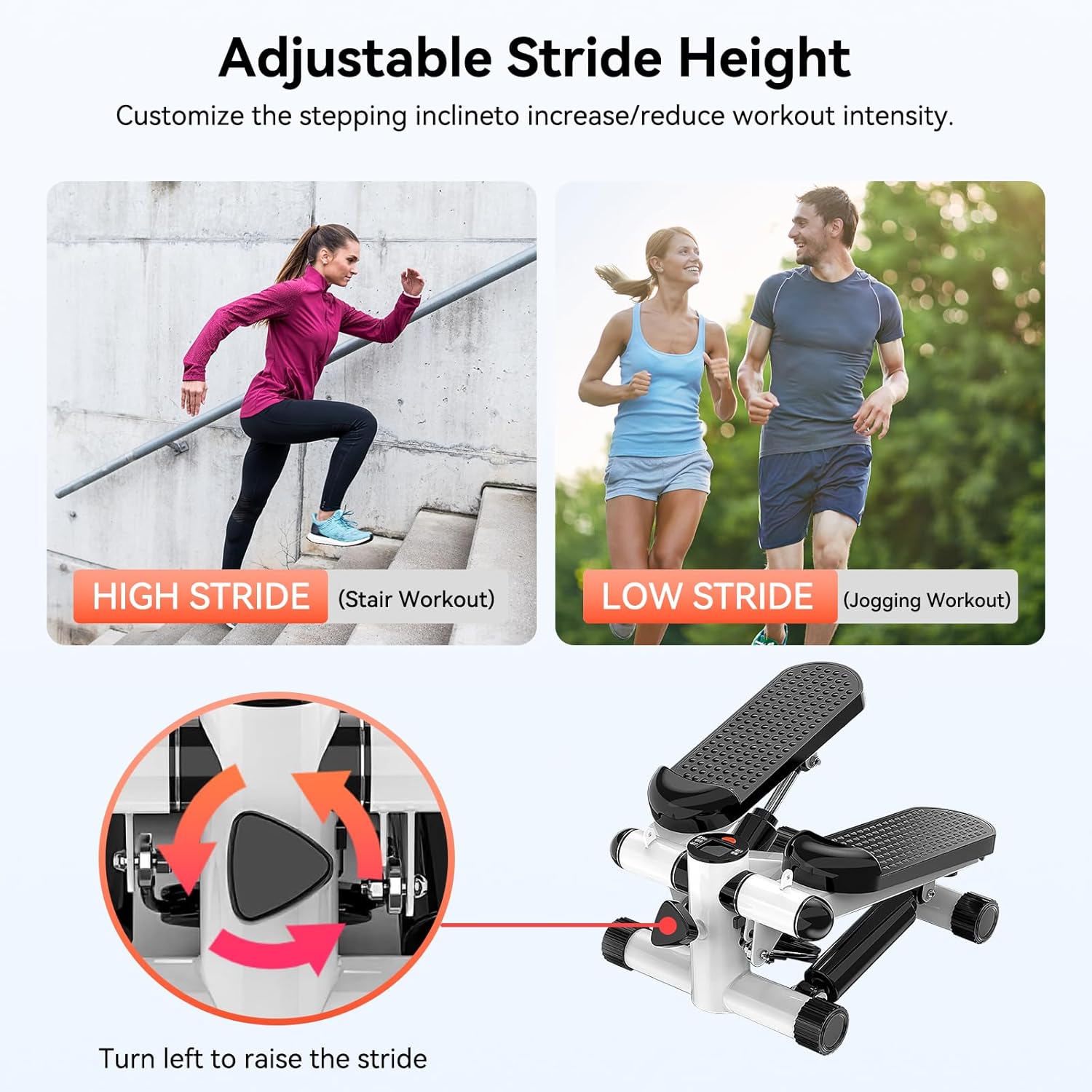 Steppers for Exercise at Home, Mini Stepper with Resistance Bands, 360LBS Capacity Portable Stair Stepper for Home, Hydraulic Fitness Stair Stepper with LCD Monitor - Image 4