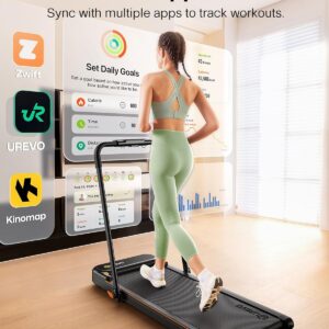 UREVO Strol 2E Smart 2-in-1 Folding Treadmill, Compact Walking Pad with Safety Handle, Plug and Play, Dual LED Display, Workout APP, Walking or Running for Home Office, Remote Included