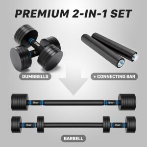 Northdeer V2.0 Upgraded Adjustable Steel Dumbbells 40LB / 60LB – 2 in 1 Dumbbell Barbell Set for Home Gym Workout – Compatible with V1.0 Dumbbells