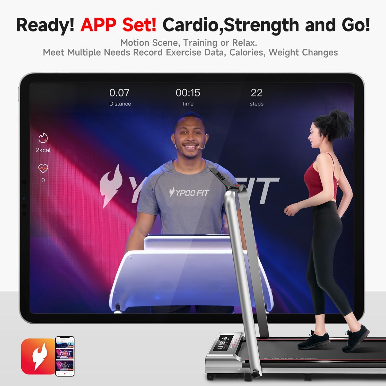 RHYTHM FUN Foldable Treadmill, 300 lb Capacity Walking Pad 2.5HP Treadmill Under Desk, Portable Treadmill for Home and Office, Folding Treadmill 2 in 1 with Remote Control, LED Display - Image 3