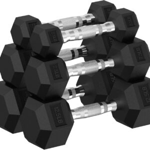 Hex Dumbbell Set, 30-480 lb Set Rubber Encased Exercise & Fitness Dumbbells, Weights Dumbbells Set, Hand Weight for Strength Training