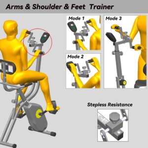 Folding Exercise Bike – Stationary Bikes for Home Use, Arms and Feet Workout, Foldable Indoor Cycling Machine – Magnetic with 8-Level Adjustable Resistance and 300 lbs Capacity