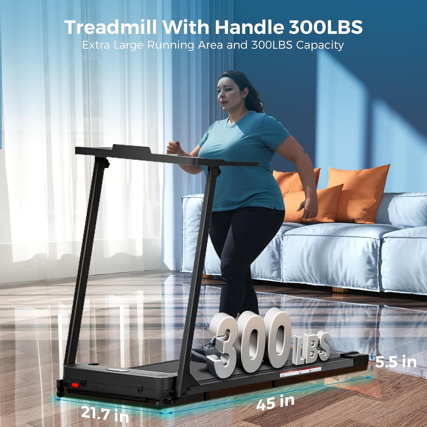 Treadmill with Handles, 2025 Upgraded Small Treadmills Home, Portable Electric Treadmills for Home 300 lbs Capacity,Walking Pad Treadmill,Lightweight Folding Foldable Walking Pad with LED Display - Image 7