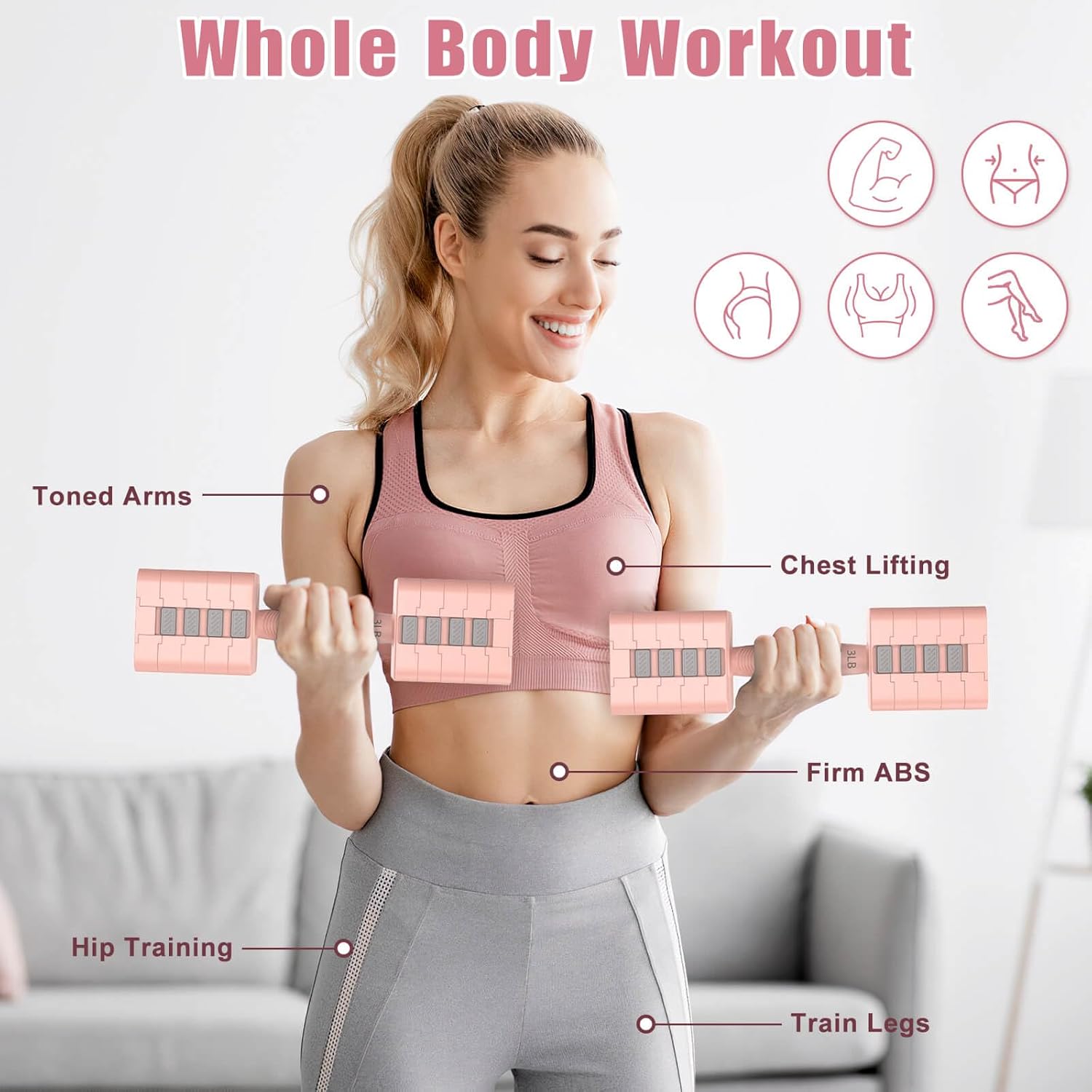 Adjustable Dumbbells Set of 2, 5-in-1 Adjustable Weight Dumbbells for Women/Men, 3lb/5lb/7lb/9lb/11lb Dumbbell Weights Set for Home Gym Workout - Image 5
