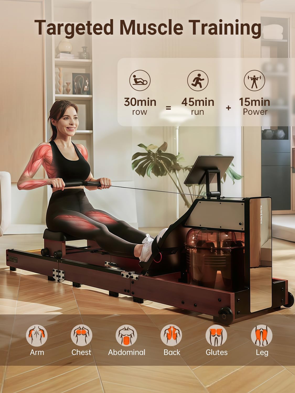 Magnetic/Water Row Machine for Home Rower 331LB Weight Capacity, Folding Rowing Machine with LED Monitor, App Supported, Tablet Holder, Comfortable Seat, Trifold Home Rowing Machine - Image 3