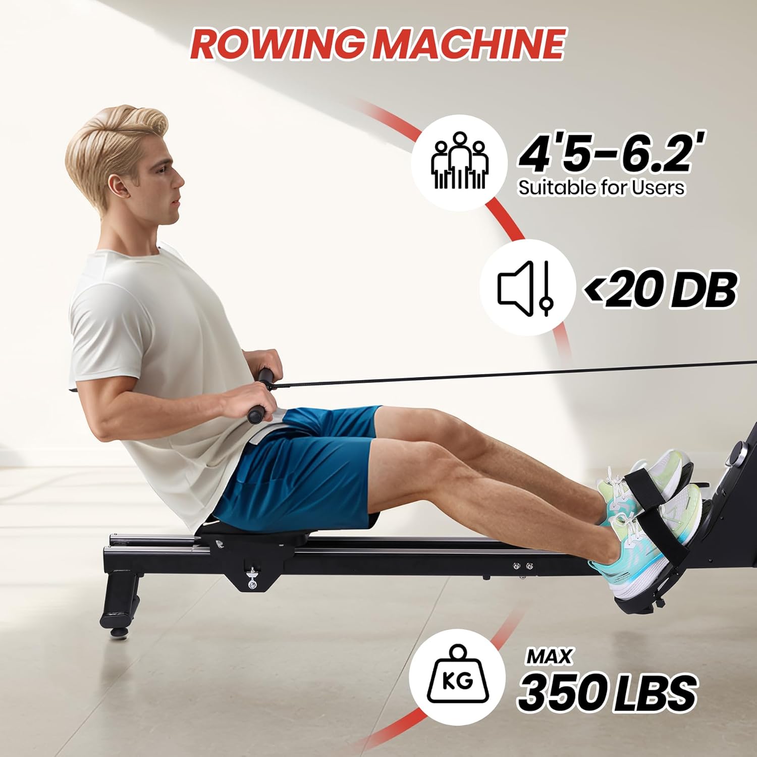 Magnetic Rowing Machine for Home with 350lb Weight Capacity, 14/32 Level Magnetic Resistance, Foldable & Compact Rower Machine, Exercise Equipment for Home Gym, Row Machine Movable - Image 6