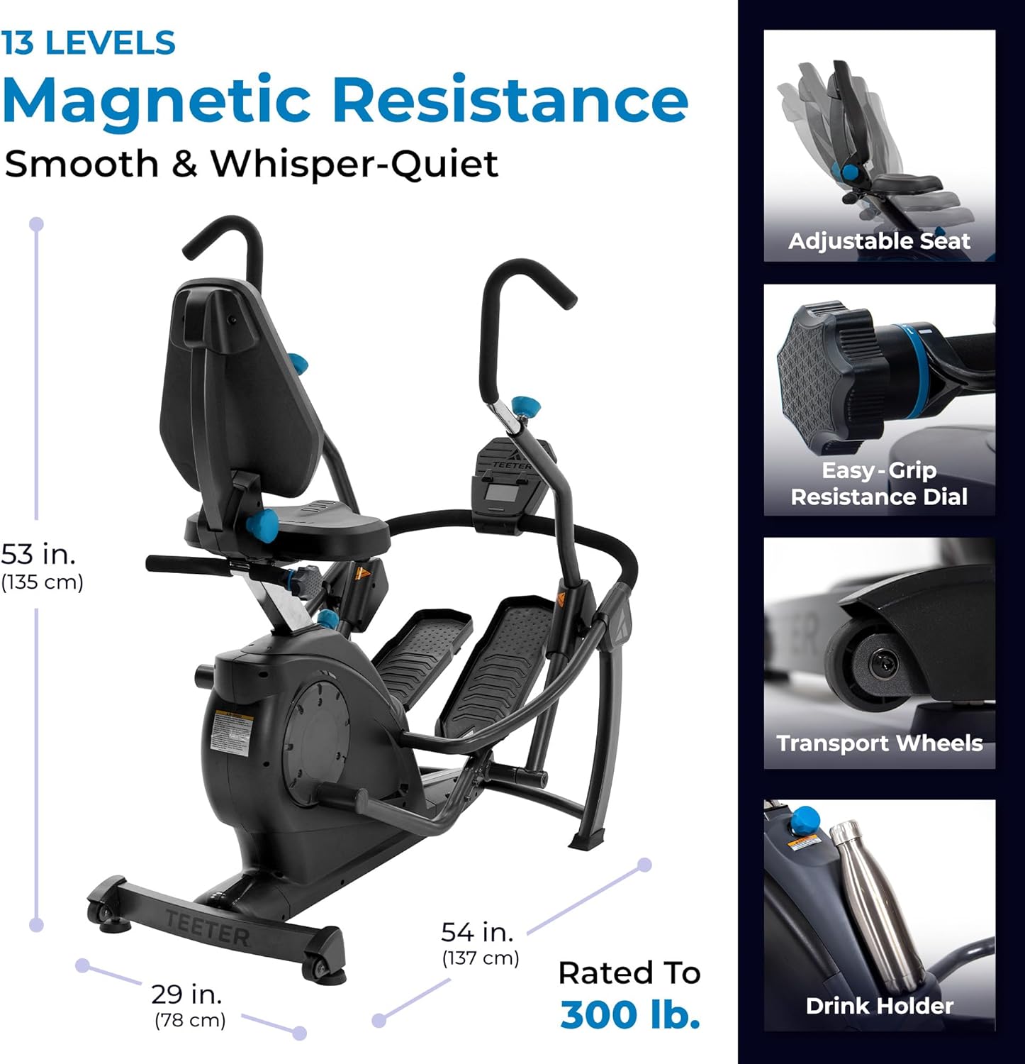 Teeter FreeStep Recumbent Cross Trainer Stepper, Zero-Impact Exercise Bike Alternative w/Patented Physical Therapy Stride, Up to 350lb, Free App w/Trainer Workouts - Image 5