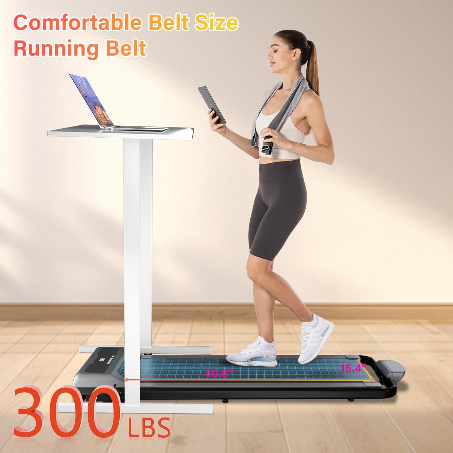 Treadmill, Walking Pad, Treadmills for Home Foldable with Handle Bar, 6.2 MPH Running Treadmill with Remote Control and LED Display, Running Machine for Home Office Use (300lbs Capacity) - Image 3