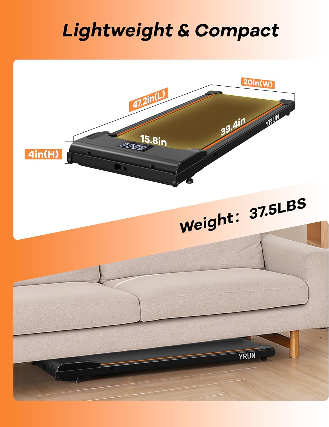 Walking Pad Under Desk Treadmill, 2.5HP Quiet Brushless Small Treadmill for Home and Office, Compact Portable Walking pad with Remote & App Control for Walking and Jogging - Image 6