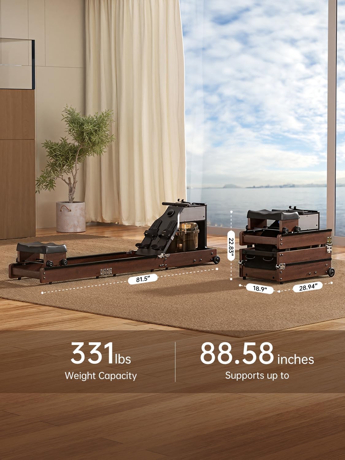Magnetic/Water Row Machine for Home Rower 331LB Weight Capacity, Folding Rowing Machine with LED Monitor, App Supported, Tablet Holder, Comfortable Seat, Trifold Home Rowing Machine - Image 5
