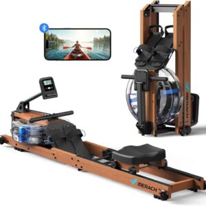 MERACH Water Rowing Machines for Home, Foldable Row Machine with 400LBS Weight Capacity, Dedicated Monitor and Comfortable Seat, Free MERACH App for Immersive Water Rower