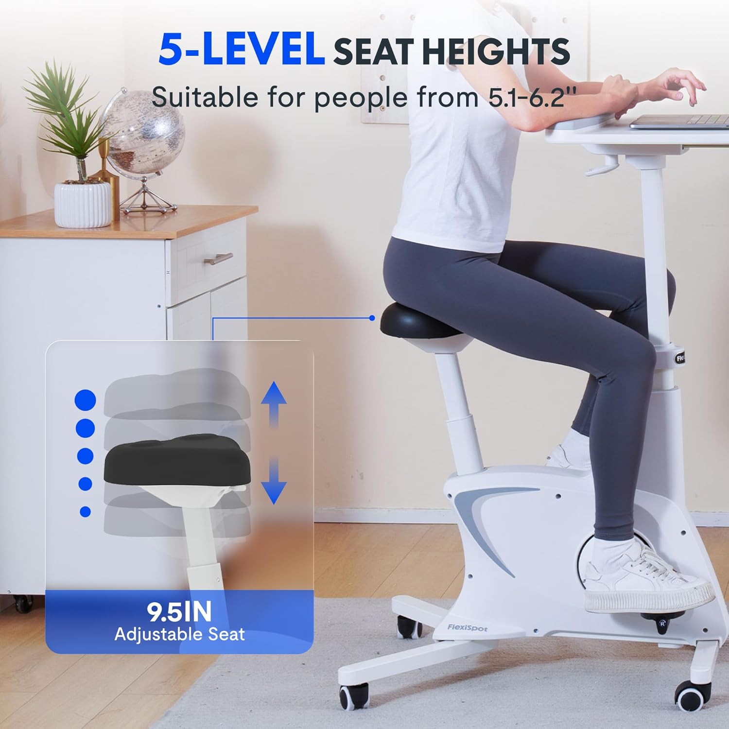 FLEXISPOT Exercise Bike with 2D Desktop, Space Saving Under Desk Bike with Removable Desk, Stationary Bikes Indoor Bikes with 300LBS Heavy Duty 8-Level Resistance Flywheel Optional LCD, V9PRO/V9MAX - Image 5