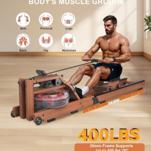 Rowing Machines for Home,Water Rowing Machine with Foldable Design,400LBS Capacity,LCD Monitor,Smooth Glide Rails,Comfortable Seat,Free App(Bluetooth) Supported for Immersive Water Rower&Home Gym