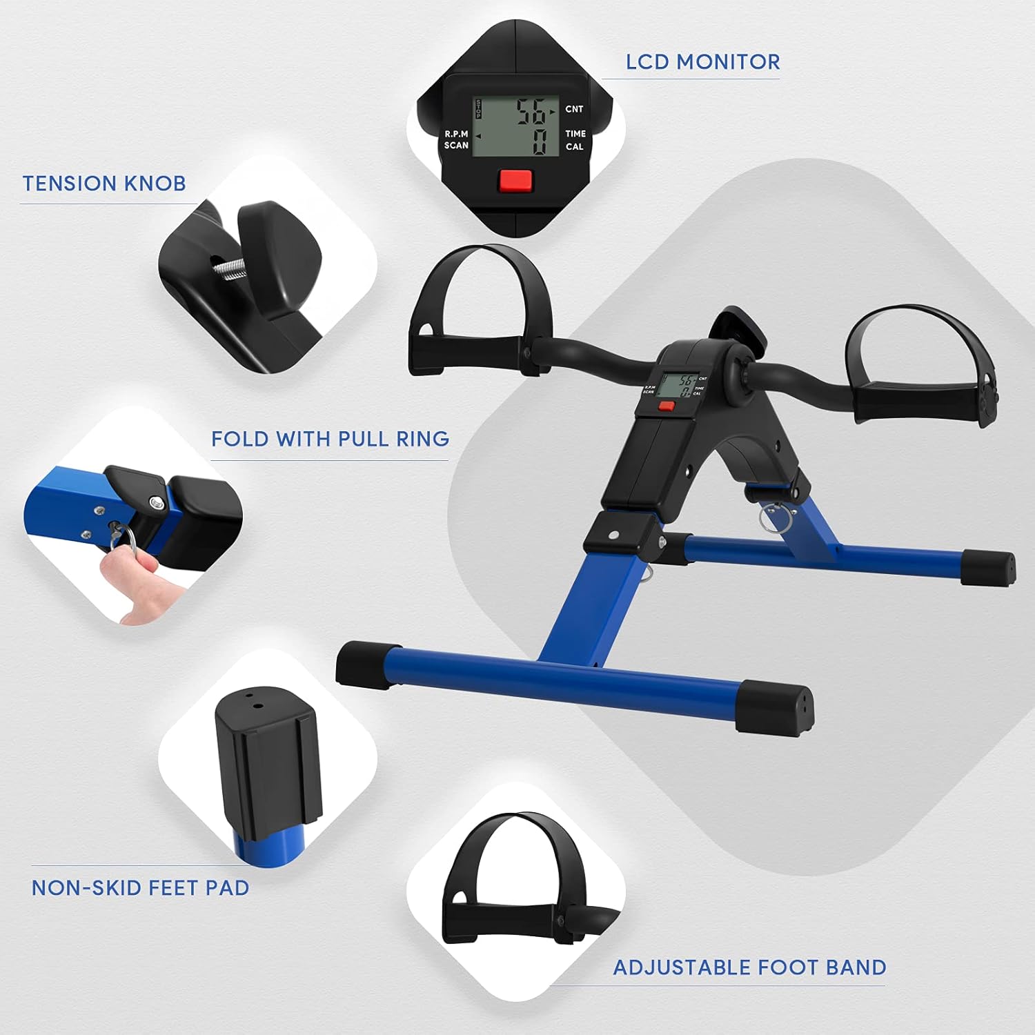 Folding Pedal Exerciser - Mini Exercise Bike Under Desk Bike Pedal Exerciser with LCD Display for Arms and Legs Workout, Portable Desk Bike Peddler Machine for Adults & Seniors - Image 4