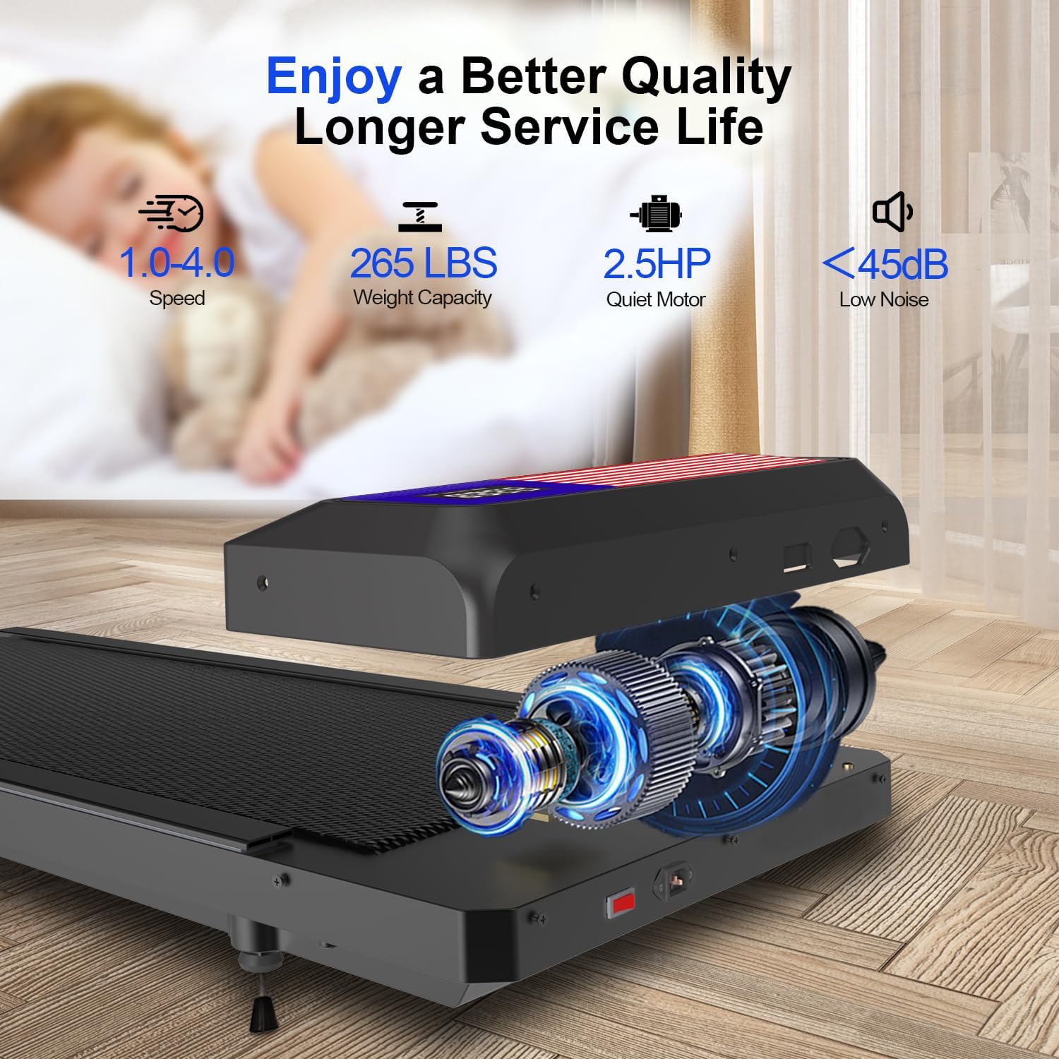 Walking Mat,Under Desk Treadmill 2.5HP for Home and Office, 265Lbs Weight Capacity,Treadmill with APP &Remote Control, LED Display - Image 4