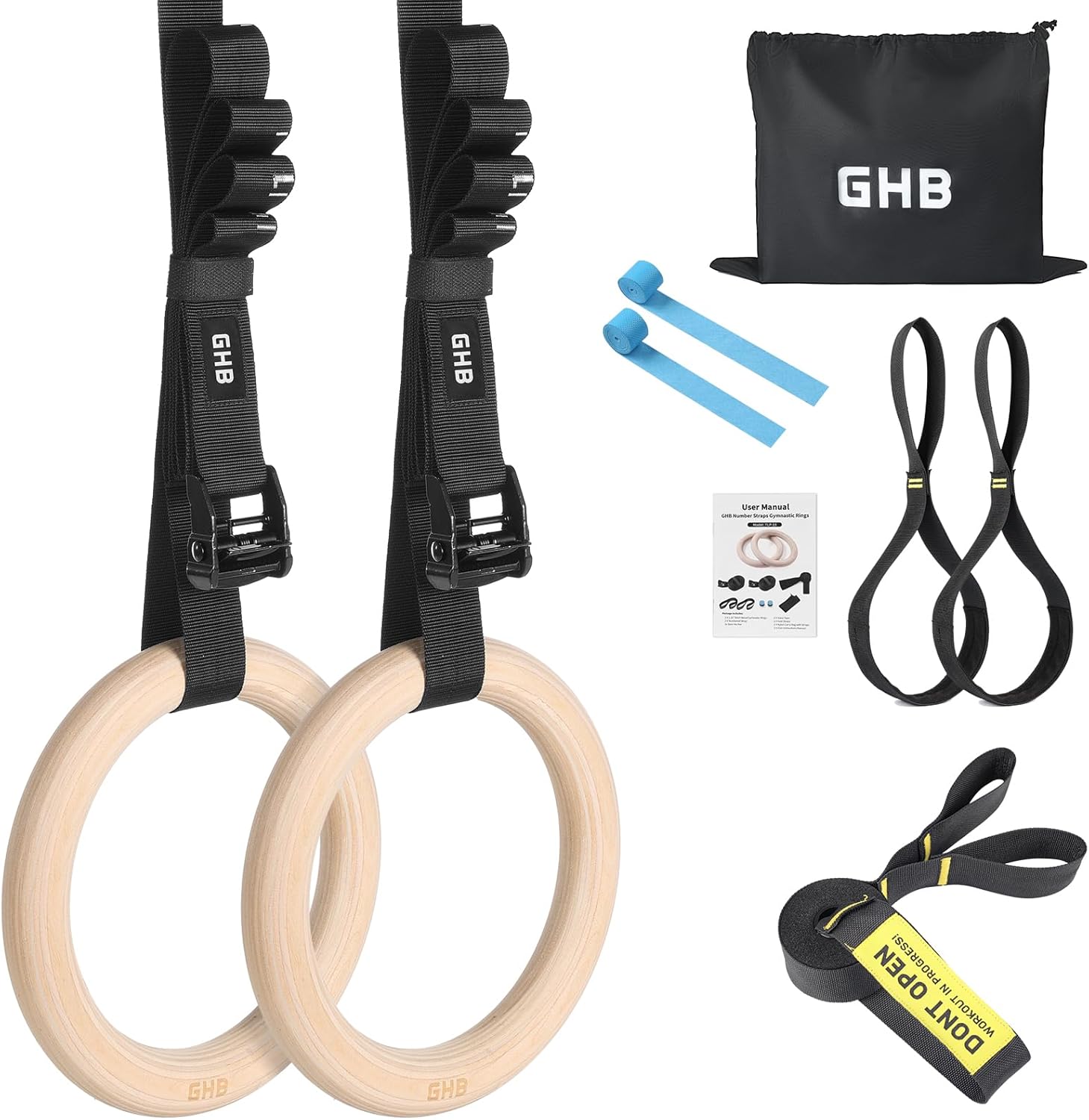 GHB Gymnastic Rings Wooden Gym Rings 1.25" Olympic Rings Adjustable Straps Pull Up Rings Sets for Workout Bodyweight Fitness Training - Image 9