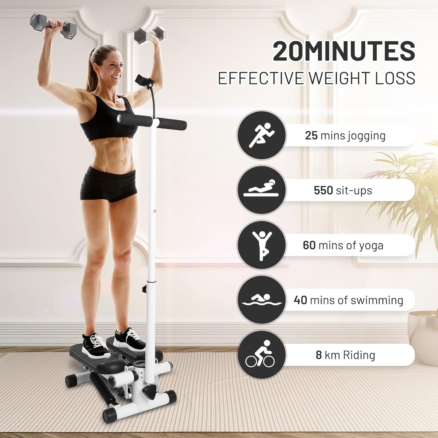 Adjustable Height Stair Stepper with Resistance Bands and LCD Monitor - 330 lb Capacity, Handlebar and Phone Stand for Home Workouts - Image 5