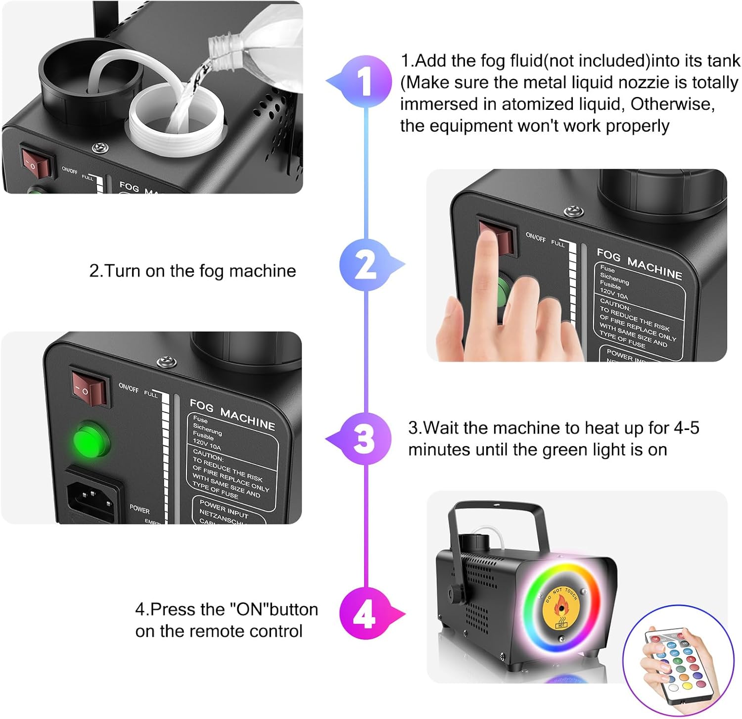 Fansteck Fog Machine, Smoke Machine with 45 LED Lights, 2000CFM Smoke Machine Fog with Wireless Remote Control Portable for Outdoor, Parties, Stage Effect, Indoor, Disco, Halloween, RGB Lighting - Image 5