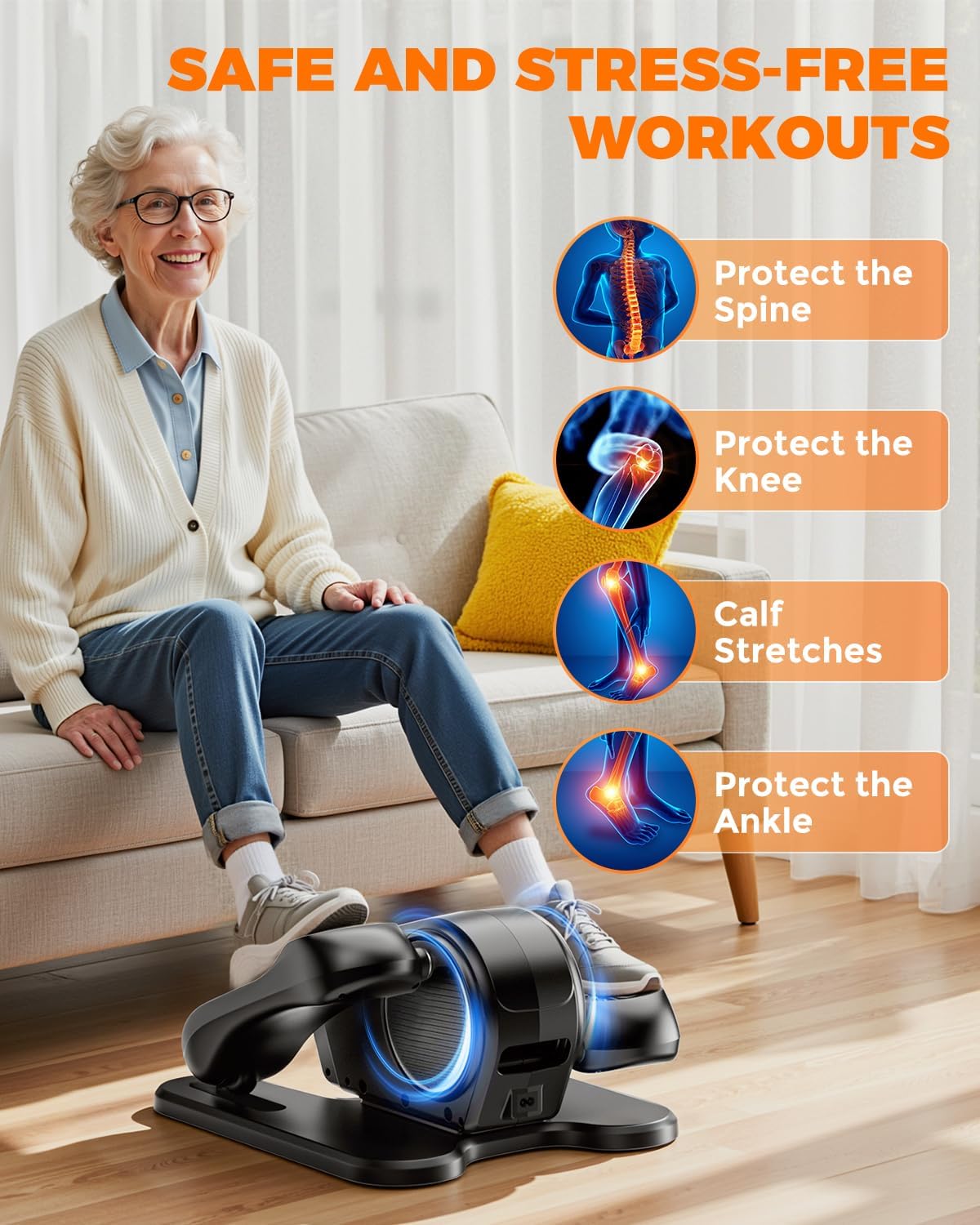 Under Desk Elliptical Machine for Home Workout, 12 Levels Speeds Ellipse Leg Exerciser While Sitting Quiet & Portable Seated Pedal Exerciser with Remote Control & Non-Slip Pad - Image 2