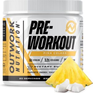 Outwork Nutrition Pre Workout Powder for Men & Women – Pre-Workout Supplements Without Creatine, Nootropic Preworkout with Citrulline Malate Beta Alanine Taurine Rhodiola Caffeine (Pina Colada)