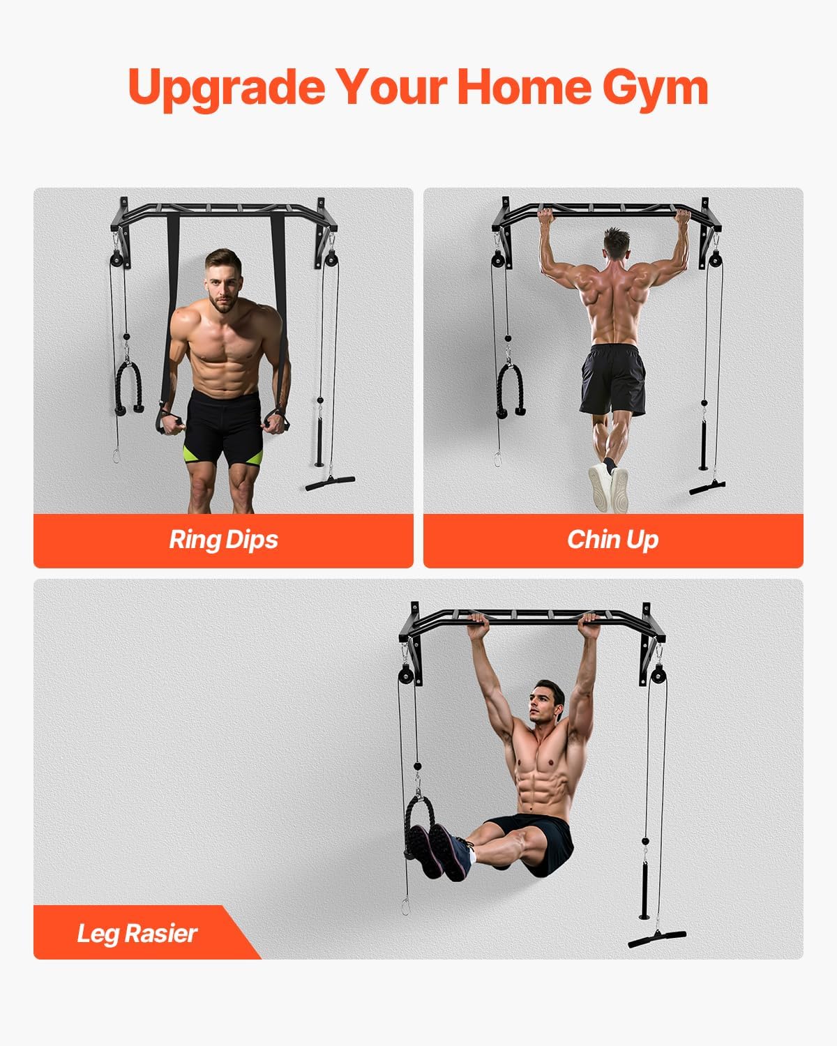 VEVOR Pull Up Bar, Multi-Grip Wall Mounted Pull Ups, 50 in Width Multifunctional Chin Up Training Station, Heavy Duty Steel Upper Body Workout Bars with LAT Pulldown Attachments, 440 lbs, for Home Gym - Image 5
