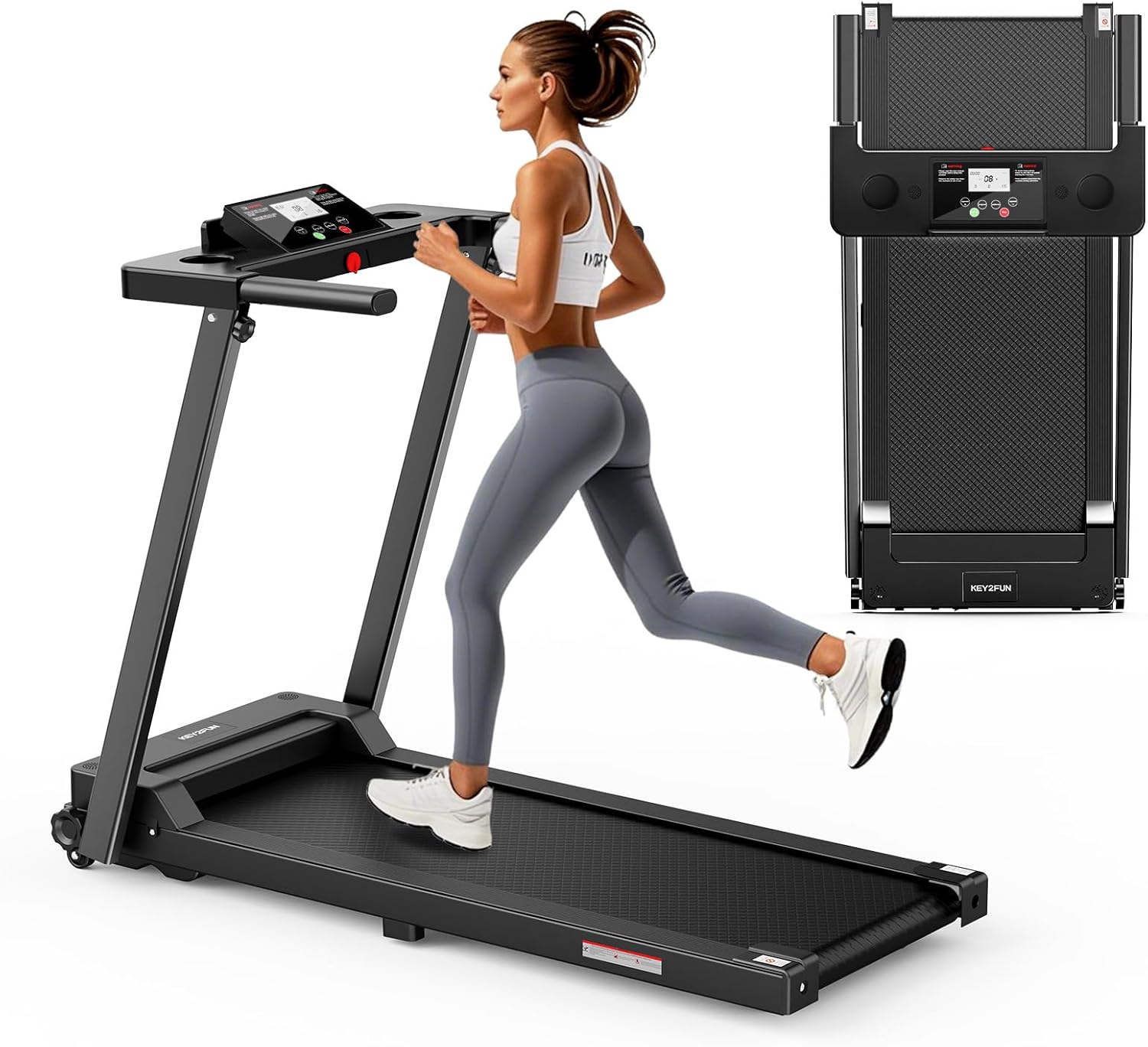 Treadmills for Home, Walking Pad with Handle Bar, Portable Foldable Treadmill, Lightweight Folding Treadmill with 300 LBS Capacity, 3.0 HP Walking Pad with LED Display