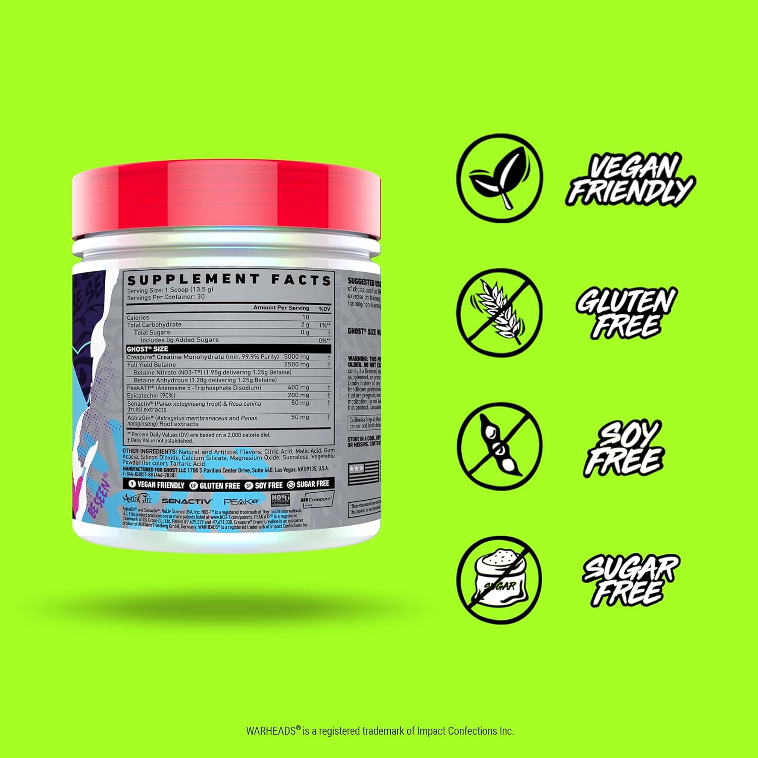 GHOST Size V3 Muscle Builder Dietary Supplement - Warheads Sour Watermelon, 30 Servings – Support Muscle Growth & Strength Building for Men & Women - Creatine & Betaine - Free of Sugar & Gluten - Image 4