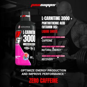 PROSUPPS L-Carnitine Liquid 3000, Stimulant-Free Liquid Shots for Men & Women – Clean Workout Drink for Energy, Performance & Muscle Recovery – No Sugar, No Carbs – 31 Servings, Berry