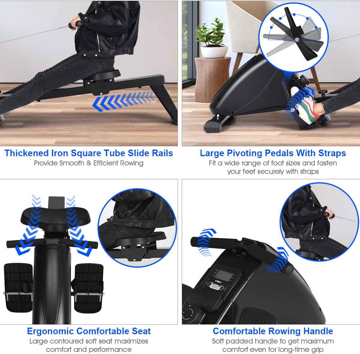 Goplus Magnetic Rowing Machine Foldable Exercise Rower with 10-Level Tension Resistance System, LCD Monitor, Transport Wheels, Full Body Exercise for Home - Image 4