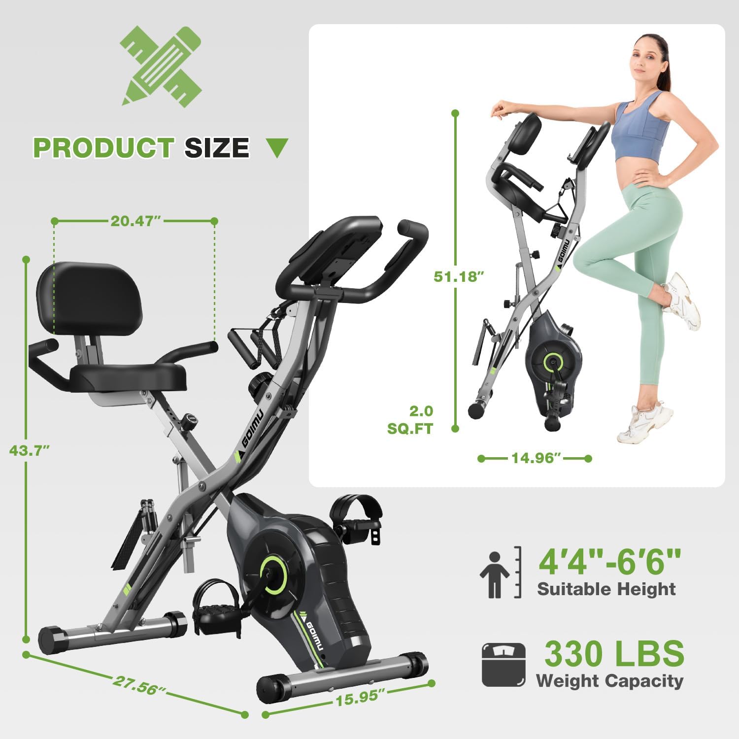 Exercise Bike, 5 in 1 Foldable Stationary Bike for Seniors, 16-Level Adjustable Magentic Resistance, Indoor Workout Bike with 330LB Capacity, Comfortable Seat Backrest X-bike - Image 8