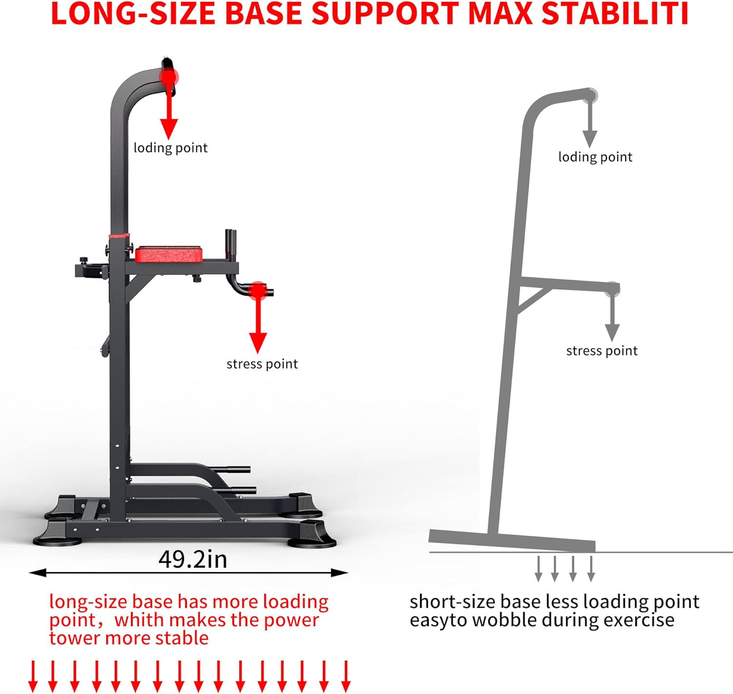 Power Tower Dip Station Workout equipment Pull up Bar for Home Gym Adjustable Height Strength Training Fitness Excercise Equipment,Load 450LBS - Image 3
