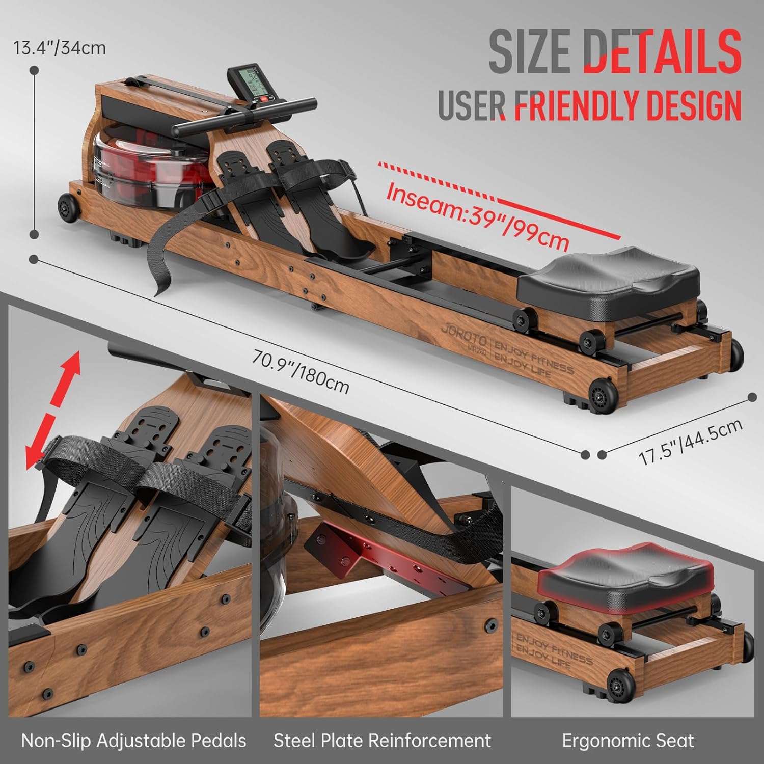 JOROTO Rowing Machines for Home Use, Foldable Rower Machine with Bluetooth Monitor, Tablet Holder Water Rowing Machine - Image 7