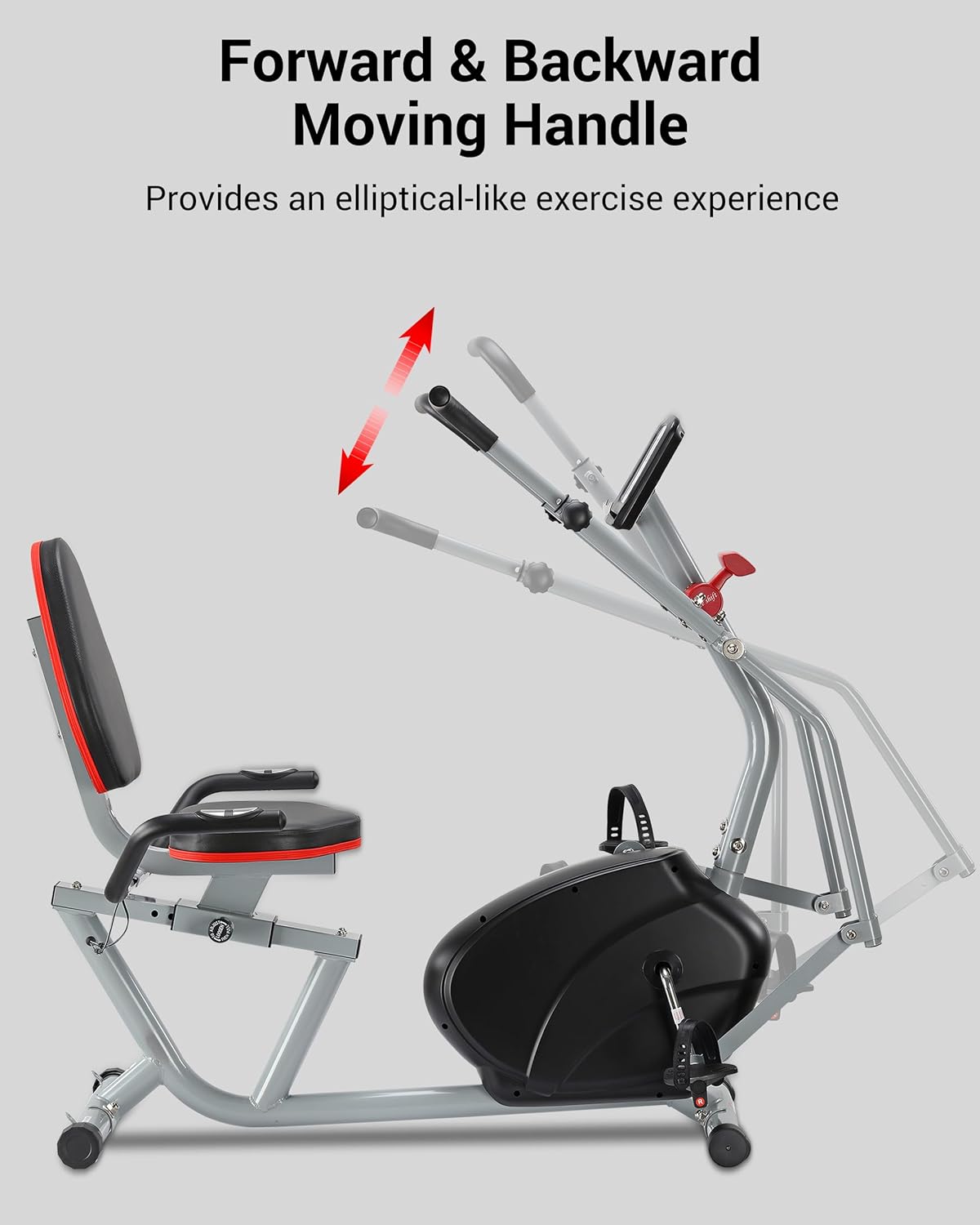 ECHANFIT Recumbent Exercise Bike with Arm Exerciser for Home - Elliptical Recumbent Cross Trainer with Backlit Display, Pulse Sensor, 8-Level Magnetic Resistance, 380LBS Weight Capacity - Image 5