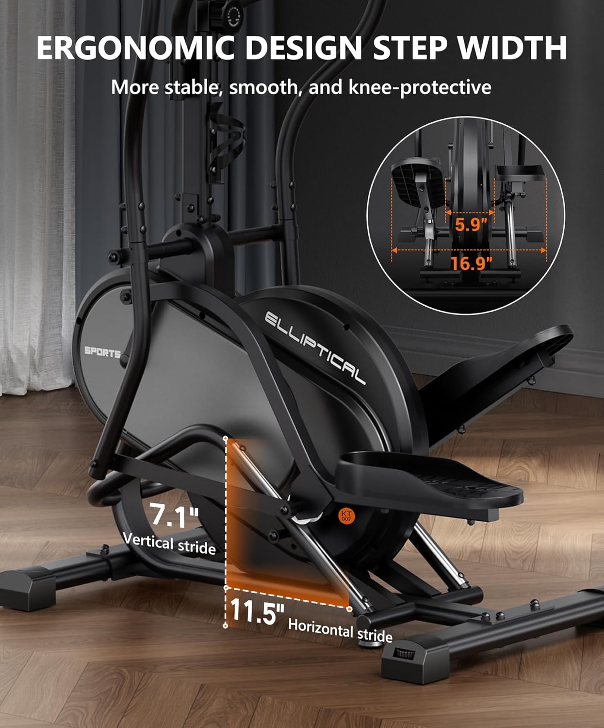 THERUN Elliptical Exercise Machine, 3-in-1 Cardio Climber Stepping Elliptical Machine for Home, Stair Stepper Elliptical Training Machines w/16 Levels Resistance, Pulse Sensor, LCD Monitor - Image 6