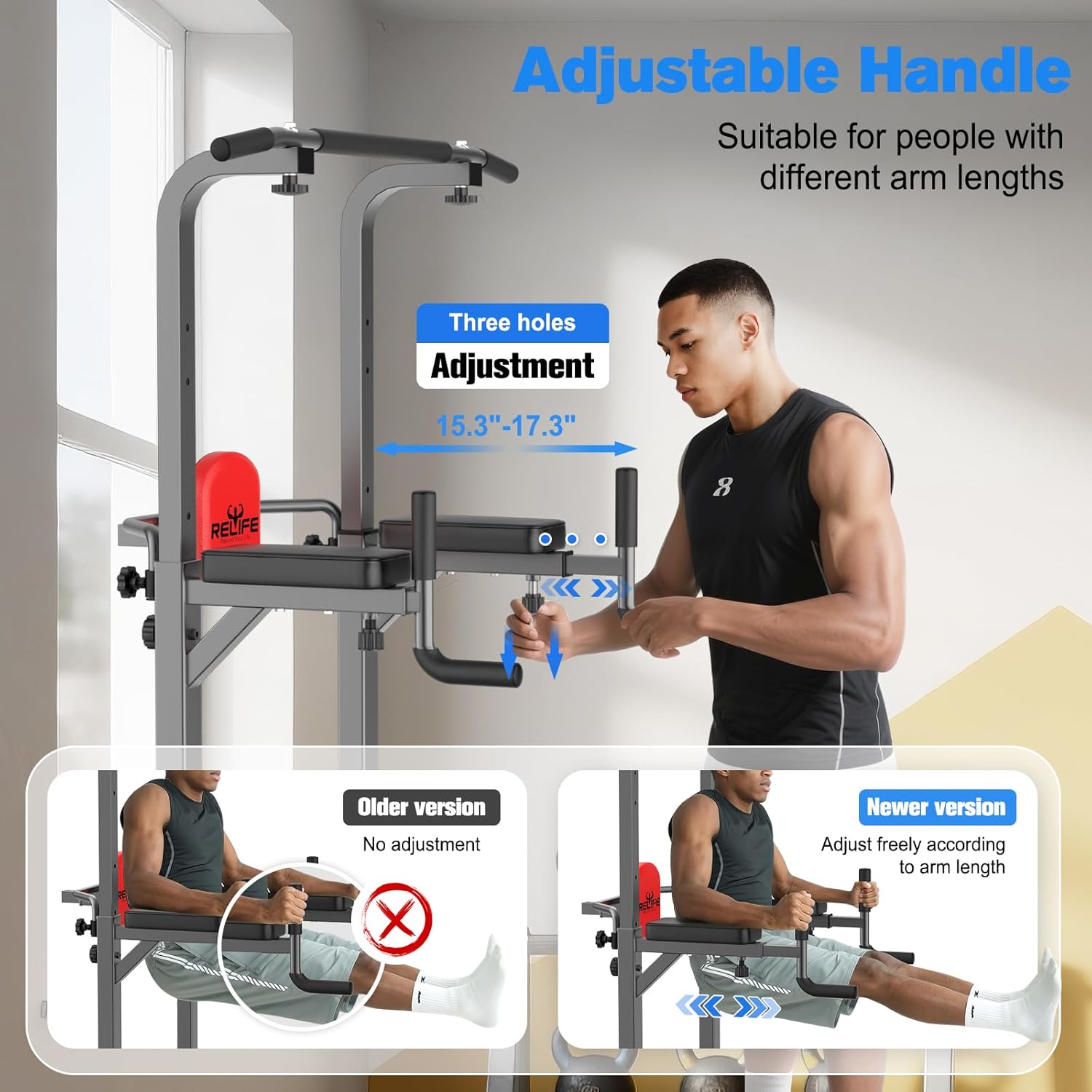 RELIFE REBUILD YOUR LIFE Power Tower Pull Up Bar Station Workout Dip Station for Home Gym Strength Training Fitness Equipment - Image 3