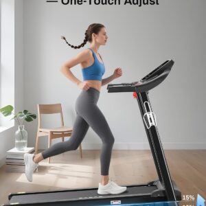 Incline Treadmill, Treadmill with 15% Auto Incline, 3.0HP, 300 lbs Capacity, Bluetooth APP, Shock Absorbing Design for Home Use